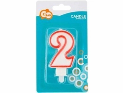 Świeczka cyferka "2", czerwony kontur 7 cm PF-SCC/2