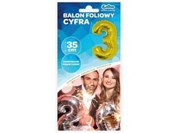 Balon foliowy "Cyfra 3", złota, 35 cm FG-C35Z3
