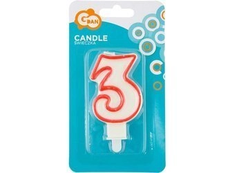 Świeczka cyferka "3", czerwony kontur 7 cm PF-SCC/3