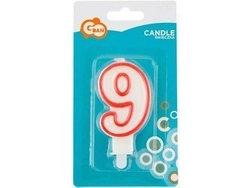 Świeczka cyferka "9", czerwony kontur 7 cm PF-SCC/9