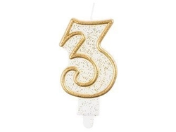 Świeczka B&C cyferka "3", złoty kontur PF-SCZK3