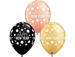 Balon 11 cali QL z nadr. Happy New Year Dots/ 25 szt. 80679