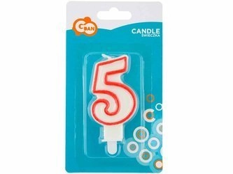 Świeczka cyferka "5", czerwony kontur 7 cm PF-SCC/5