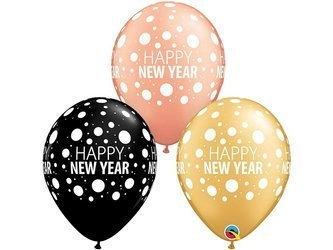 Balon 11 cali QL z nadr. Happy New Year Dots/ 25 szt. 80679