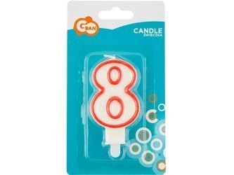 Świeczka cyferka "8", czerwony kontur 7 cm PF-SCC/8