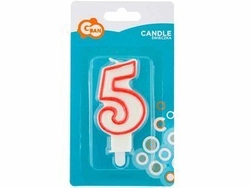 Świeczka cyferka "5", czerwony kontur 7 cm PF-SCC/5