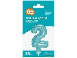 Balon foliowy 13 cm na patyczku "Cyfra 2", błękitna BC-5BL2