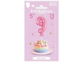 Balon foliowy 13 cm na patyczku "Cyfra 9", różowa BC-5RO9